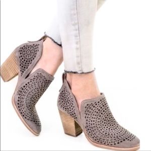 Jeffrey Campbell Rosalee taupe suede heel booties